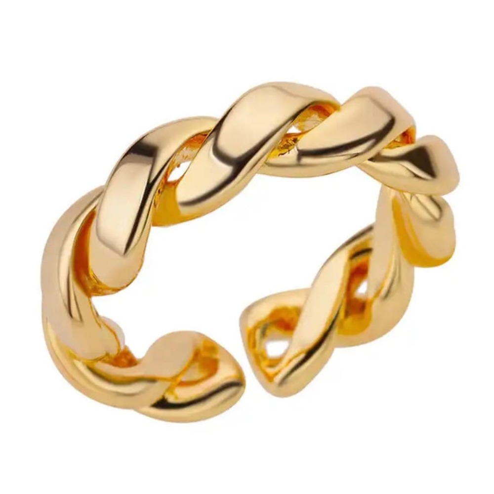 Gold Tone  DoubleTwist Metal Ring Stainless Steel Adjustable Fit Layer Stack
